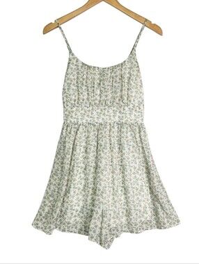 Papaya Floral Romper Dress Med Cottagecore Boho Sundress Sage Green Mini Flowy